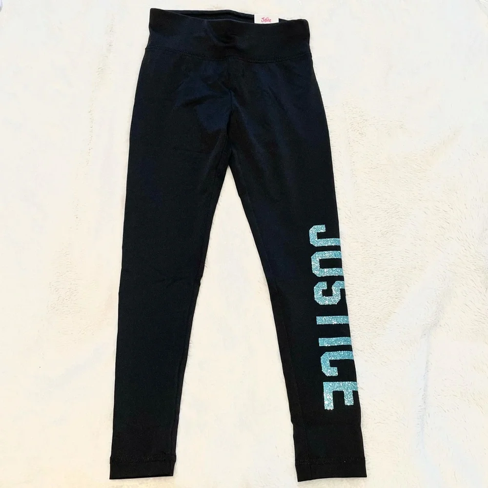 🆕JUSTICE Teal Glitter Graphic Leggings